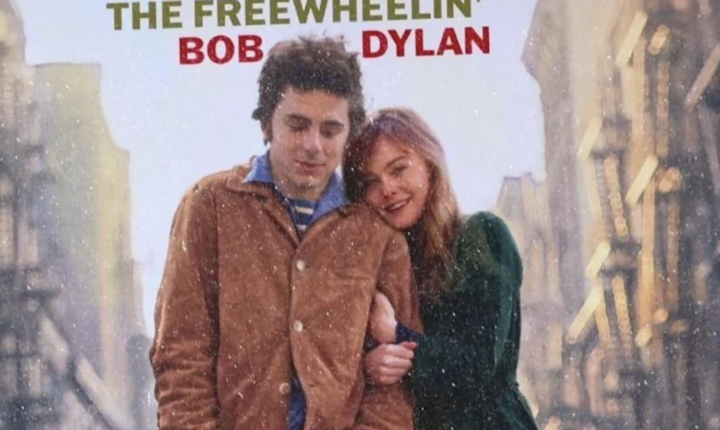 Chalamet e Fanning replicam capa de Bob Dylan